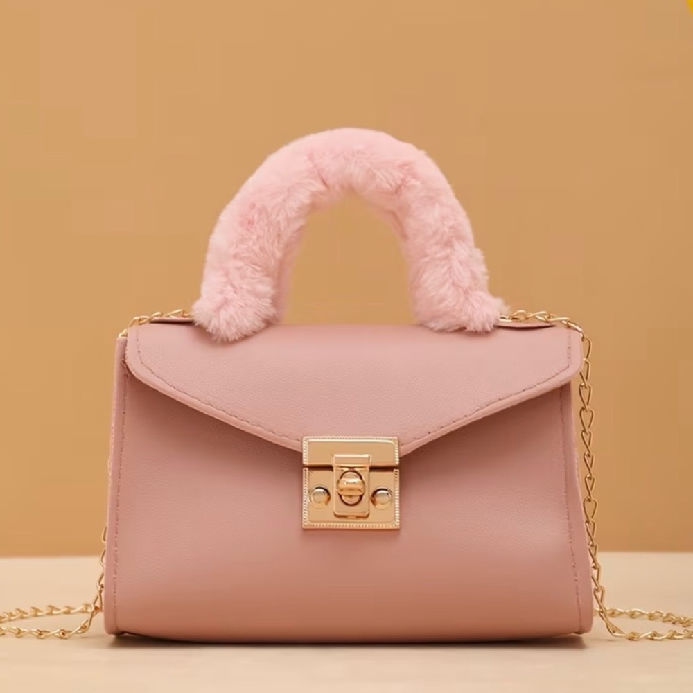 💝Trendy Pink Mini Bag w/faux Fur Handle